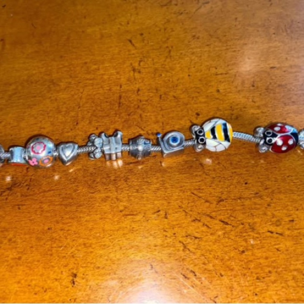 Pandora Silver Charm Bracelet with Red and Yellow Accents